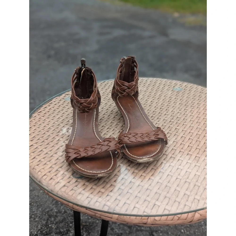 Boho Gladiator Braided Sandals American Eagle 7/7.5 Brown Strappy Festival Y2K